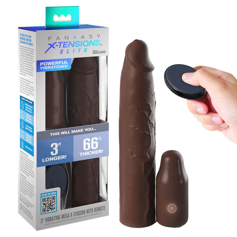 Fantasy X tensions Remote Control Penis Extender Brown Front View and box view | Flirtybay.com.au